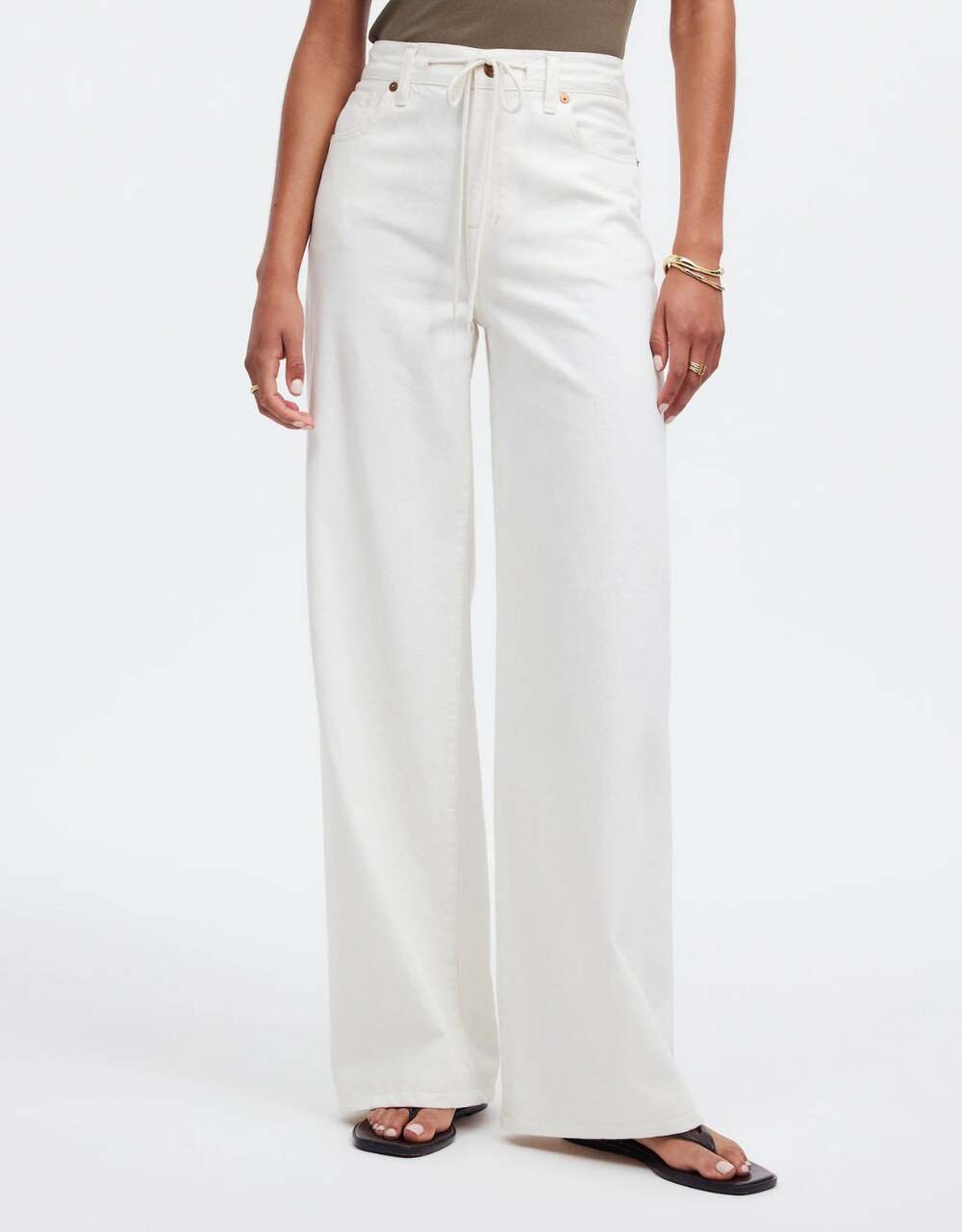 Madewell Jeans Womens 32 Cream Superwide Leg Drawstring High Rise Ivory Canvas